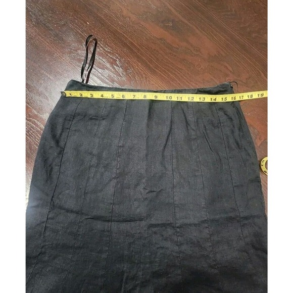 Lauren Ralph Lauren LRL Skirt Womens 10P Black 100% Linen Flare Midi Lined - Picture 9 of 9